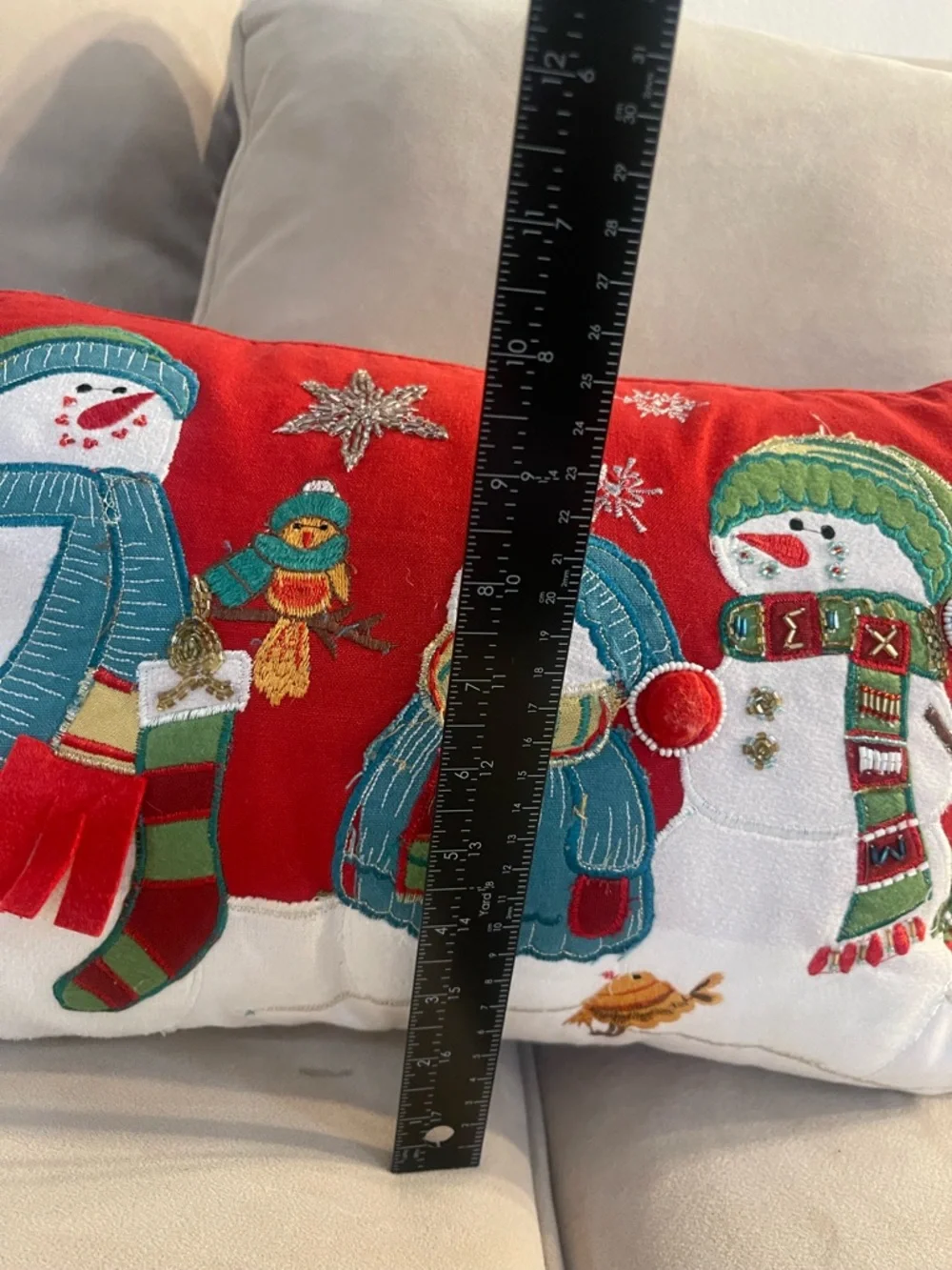 Pier 1 Snowman Christmas Lumbar Pillow Embroidered Beaded Holiday Decor